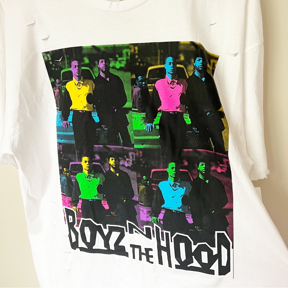 Philcos Boyz N The Hood Distressed Pop Art Graphic White T-Shirt Unisex 3X NWT - Picture 2 of 10